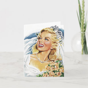 Cartes vierges rétro joyeuse mariée épanouie remer