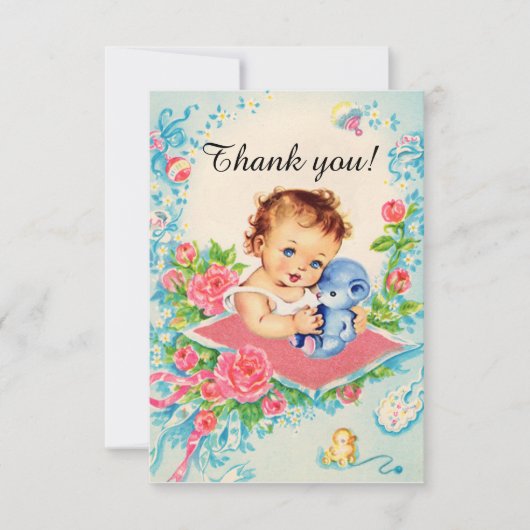 Cartes vintage "Merci" pour bébé fille (Devant)