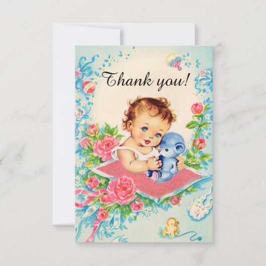 Cartes vintage "Merci" pour bébé fille (Devant)