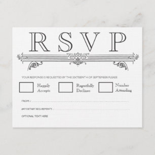 Cartes vintages RSVP pour mariage noir et blanc