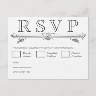 Cartes vintages RSVP pour mariage noir et blanc