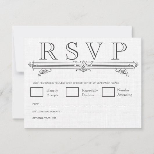 Cartes vintages RSVP pour mariage noir et blanc (Devant)