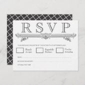 Cartes vintages RSVP pour mariage noir et blanc (Devant / Derrière)