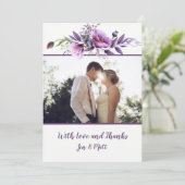 Cartes violettes de Merci de photo de fleurs (Debout devant)