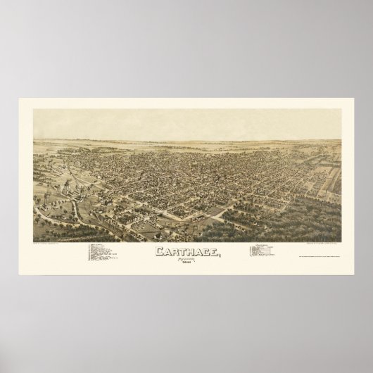 Carthage, MO Panorama Map - 1891 Poster (Voorkant)