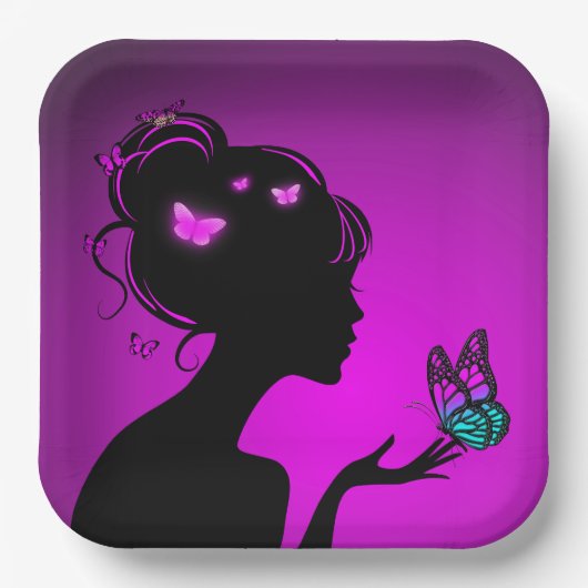 Carton-as De violette vlindervrouw Papieren Bordje (Voorkant)