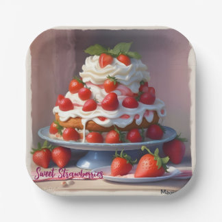 Carton Assiettes carrées en papier aux fraises douces de