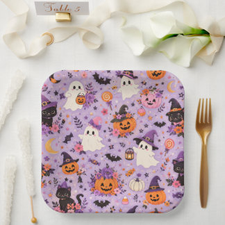 Carton Assiettes carrées en papier Halloween mignonnes
