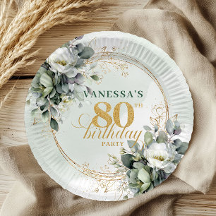 Carton Assiettes de fête d'anniversaire 80 ans en vert po