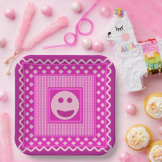 Carton Assiettes de fête en carrelage sourire en rose cha