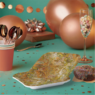 Carton Assiettes de fête en papier Marbre Tons de Terre