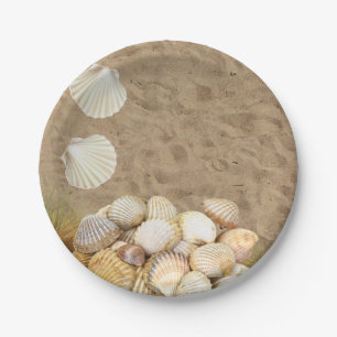 Carton Assiettes en papier, coquilles de plage Pierres de