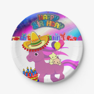 Carton Assiettes en Papier, Joyeux Anniversaire Poney