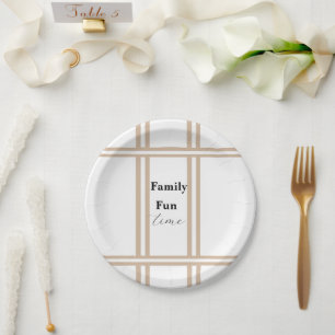 Carton Assiettes en papier, rayure beige et blanc