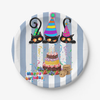 Carton Assiettes en Papier, Rayure Bleue et Blanche Anniv