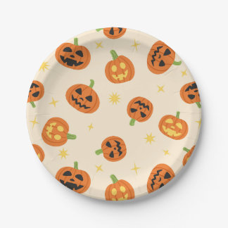 Carton Citrouilles d'Halloween mignonnes sur assiettes en