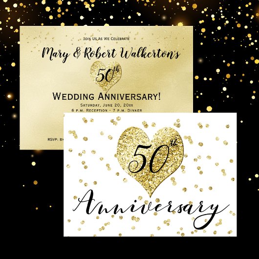 Carton Confetti Or - Invitation 50e Anniversaire d