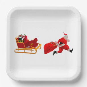 Carton Courez, Père Noël, Courez ! Assiettes en Papier.
