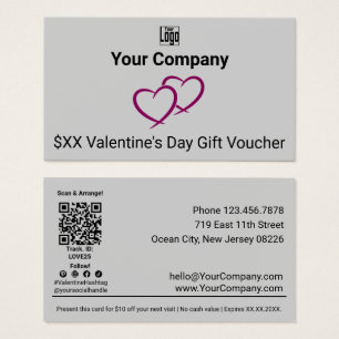 Carton de bon de cadeau de la Saint-Valentin gris