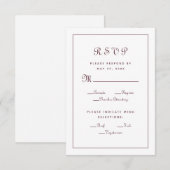 Carton de choix de menu de mariage élégant Bordeau (Devant / Derrière)