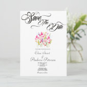 Carton de faire-part de luxe fleurs rose chaud (Debout devant)