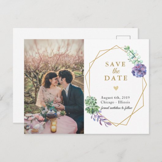 Carton de faire-part de mariage avec photo de succ (Devant / Derrière)