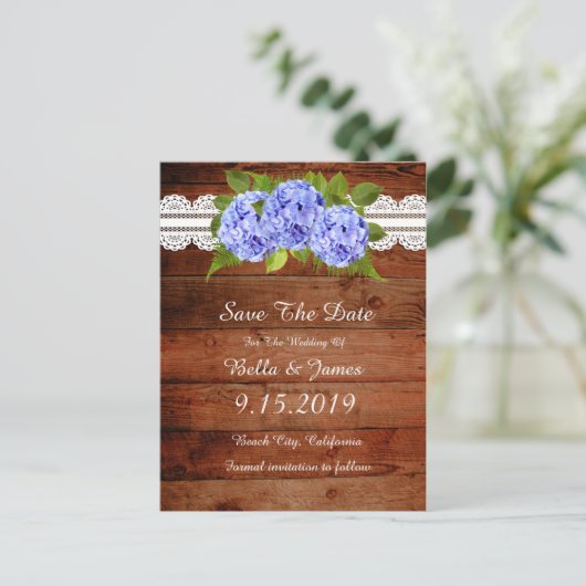 Carton de Faire-Part de Mariage Hydrangea Bleu Rus (Debout devant)