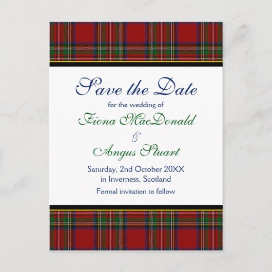 Carton de Faire-part de Mariage Tartan Royal Stewa (Devant)