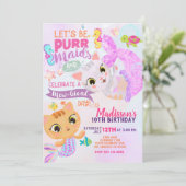 Carton de invitation d'anniversaire de Chat Sirène (Debout devant)