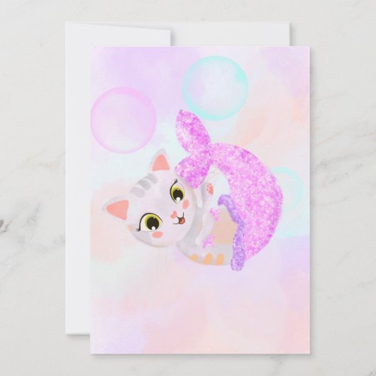 Carton de invitation d'anniversaire de Chat Sirène (Dos)