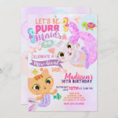 Carton de invitation d'anniversaire de Chat Sirène (Devant / Derrière)