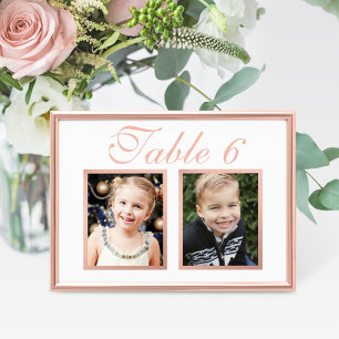 Carton de Numéro de Table avec Photo d'Enfance Ros