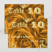 Carton de numéro de table Cœurs d'or Roses et Papi (Devant / Derrière)
