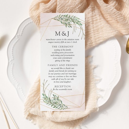 Carton de Programme de Mariage Green Leaves & Blus