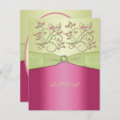 Carton de réponse à ruban imprimé rose et vert à m (Devant / Derrière)