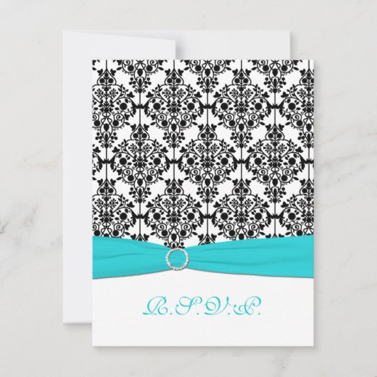 Carton de réponse Aqua, Blanc, Noir Damask II RSVP (Devant)