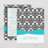 Carton de réponse Aqua, Blanc, Noir Damask II RSVP (Devant / Derrière)