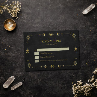 Carton de réponse céleste gothique noir et or RSVP