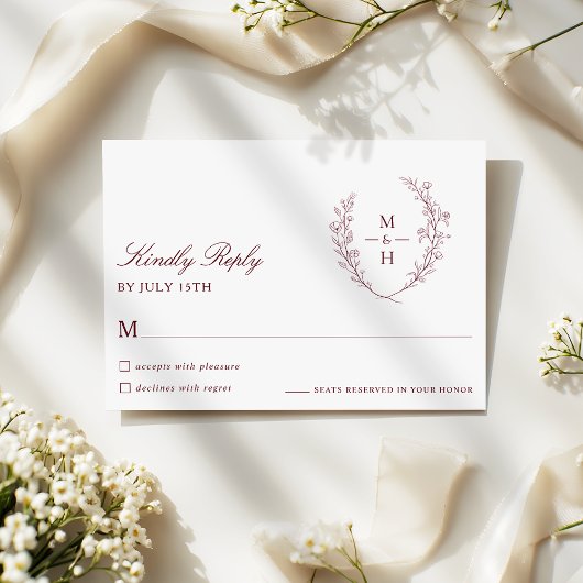 Carton de réponse de mariage à monogramme botaniqu