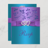 Carton de réponse de mariage à monogramme de cœurs (Devant / Derrière)