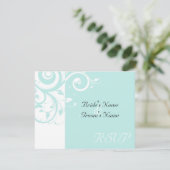 Carton de réponse de mariage Aqua Reverse Swirl (Debout devant)