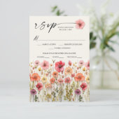Carton de réponse de mariage bohème aux fleurs sau (Debout devant)