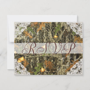 Carton de réponse de mariage Camo et dentelle blan