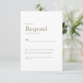 Carton de réponse de mariage en blanc or botanique (Debout devant)