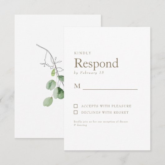 Carton de réponse de mariage en blanc or botanique (Devant / Derrière)