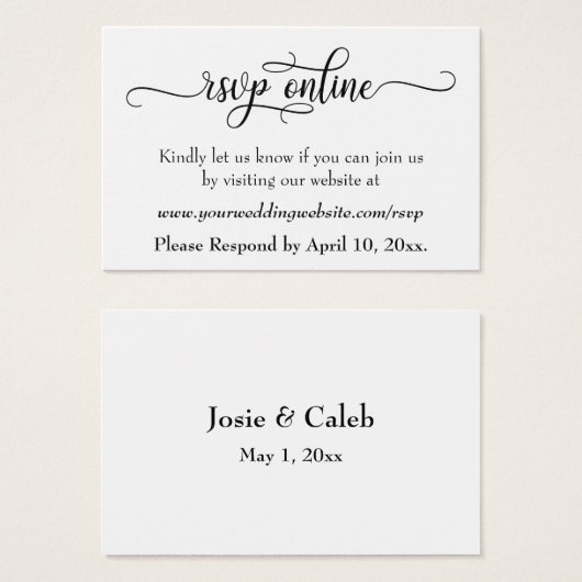 Carton de réponse de mariage en ligne Insert Black (Devant & derrière)