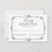 Carton de réponse de mariage floral vert émeraude  (Devant)