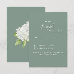 Carton de réponse de mariage Hortensia blanc sur f