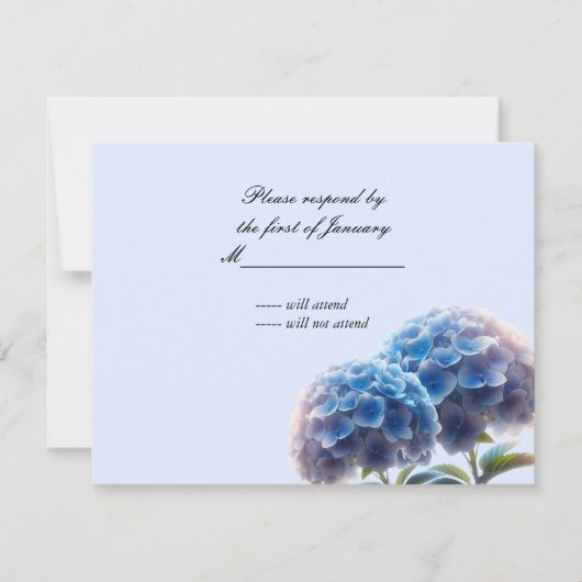 Carton de réponse de mariage Hydrangea Bleu Élégan (Devant)