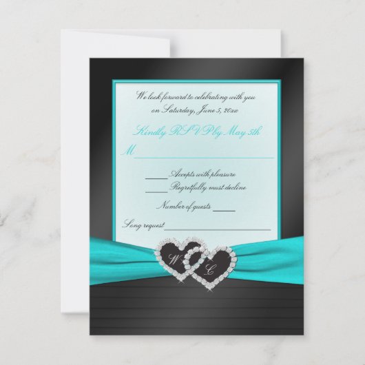 Carton de réponse de mariage monogrammé Black FAUX (Devant)